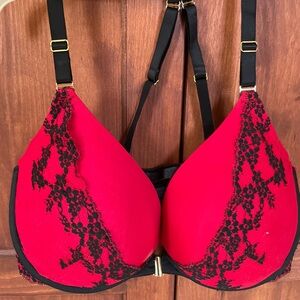 Cacique Red and Black Lace Full Coverage Bra